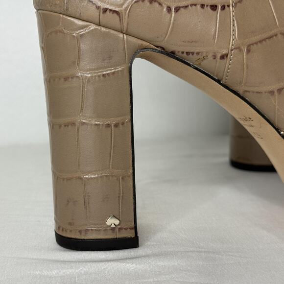 Kate Spade Boots Womens Size 9.5 Tan Barrett Croc Embossed Leather Ankle Booties - Picture 2 of 9